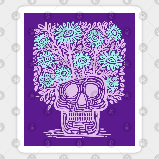 Skull Flower Pot - Pastel Goth Botanical Art Sticker by TuncGK